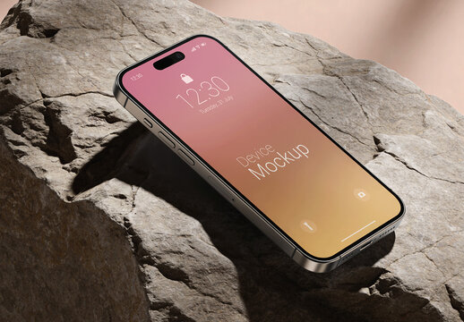 Mobile Phone Rock Surface Mockup