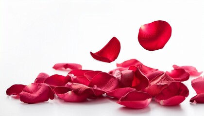 Fototapeta premium Valentine S Day Rose Petals Falling On White Background