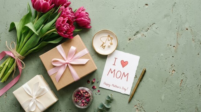 Mother's Day Gift Arrangement with Tulips and Jewelry