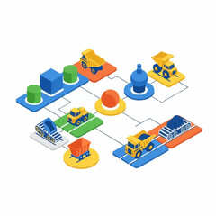 Obraz premium Isometric Construction Vehicles and Industrial Elements Diagram.