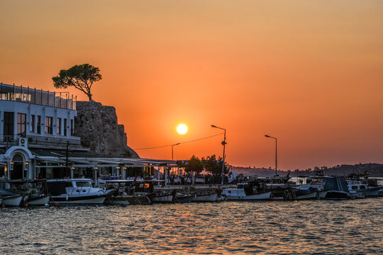 sunset on the beach of foca, izmir