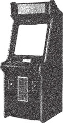 Arcade vintage y2k stipple art, joystick halftone stipple brutalist retro vector png with transparent background, neon 2000s aesthetic photocopy effect tattoo © HoneyPunch