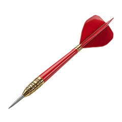 A red dart with a plastic tail and a gold metal tip isolated on white background