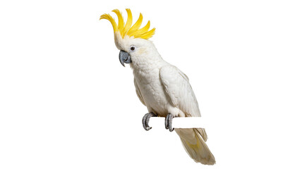 Isolated magnificent sulphur-crested cockatoo with vibrant yellow crest perched gracefully © Thaddeus