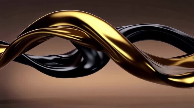 A seamless loop of elegant dark gold and black liquid silk flows with mesmerizing smoothness, creating a sophisticated abstract luxury background under soft, professional studio lighting.