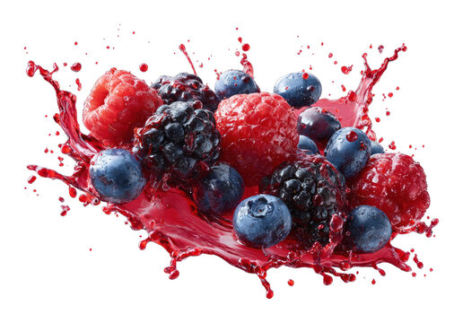 PNG Vibrant berries splashing in juice.