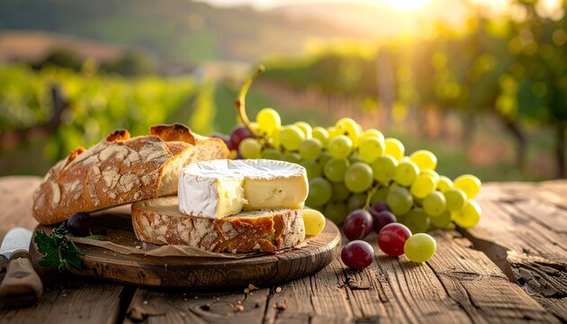 Brot mit Camembert und Trauben