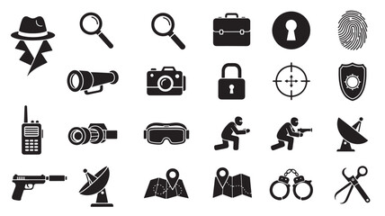 Fototapeta premium Detective Icons Set with Crime Investigation Symbols