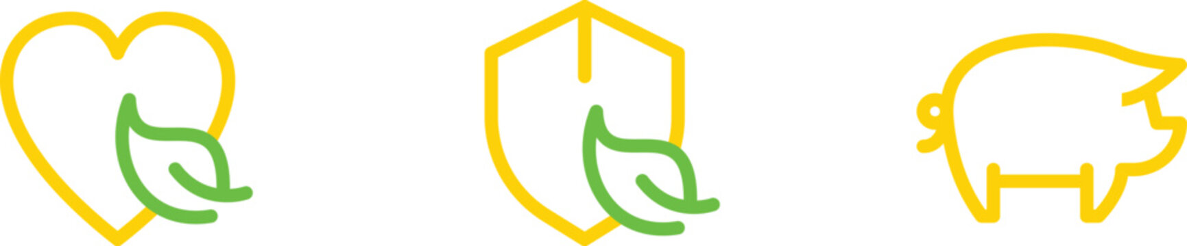 Three icons representing health, safety, and swine or pig farming industry