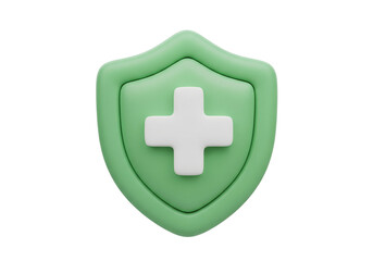 Fototapeta premium Green Shield with White Medical Cross Symbol Protection and Health Concept