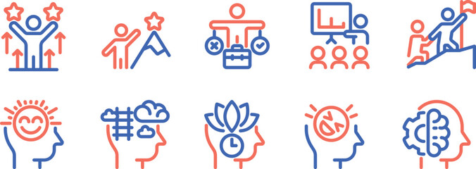 Fototapeta premium Illustrations of human potential, cognition, and collaborative achievement through icons