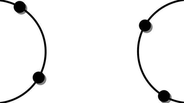 Minimalist animation of black balls moving along circular orbital lines on a white background.