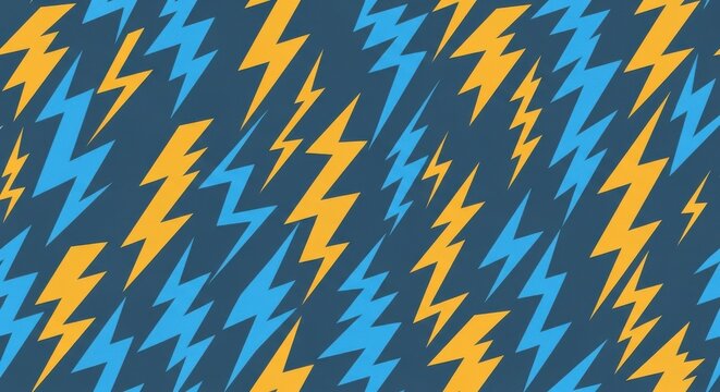 A vibrant and dynamic pattern featuring yellow and blue lightning bolts on a dark background with a