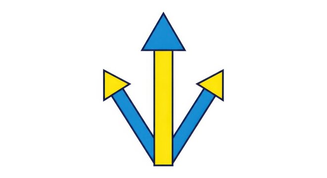a blue and yellow arrow pointing up and down with two small arrows on either side abstract shape arr