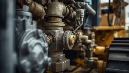 Detailed view of hydraulic valve pipe system in farming equipment