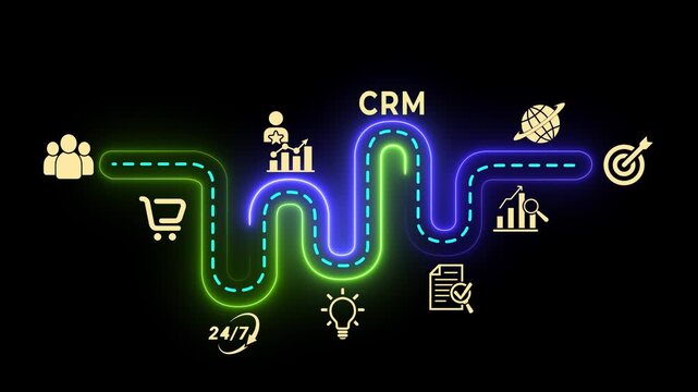 CRM digital transformation concept . Customer engagement, and data-driven solutions. Motion graphics of digital transformation idea on the transparent background. 4k video animation.
