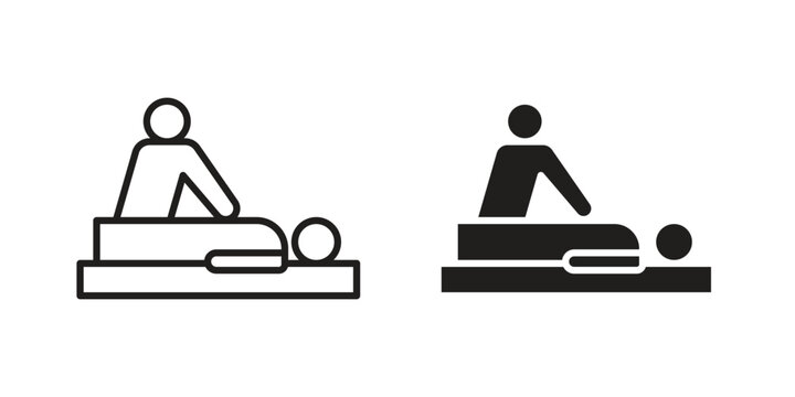 Massage icon vector pack. Thin linear and black flat style.