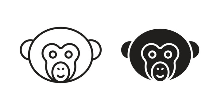 Monkey icon vector pack. Thin linear and black flat style.