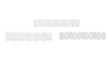 Fototapeta premium White lace decorative border isolated on white background, elegant textile ornament element.