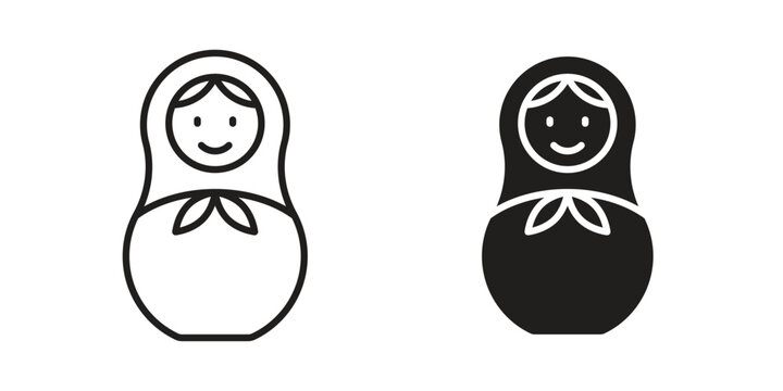 Nesting dolls icon vector pack. Thin linear and black flat style.