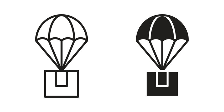 Parachute icon vector pack. Thin linear and black flat style.