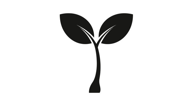 Simple Black Silhouette of Seedling Plant.