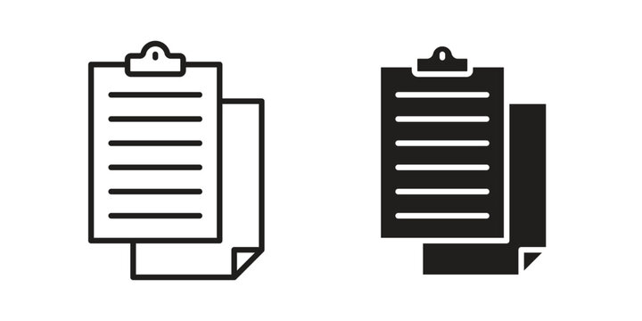 Paste icon vector pack. Thin linear and black flat style.