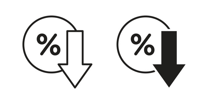 Percent down icon vector pack. Thin linear and black flat style.