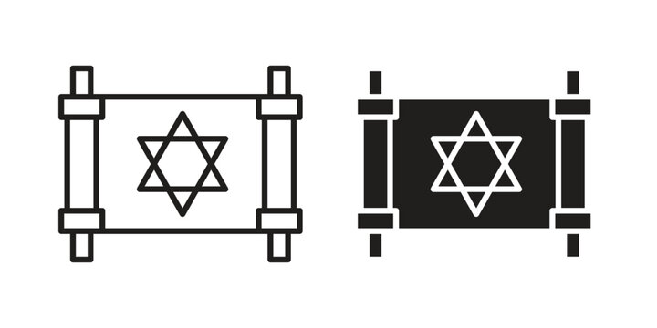 Scroll Torah icon vector pack. Thin linear and black flat style.