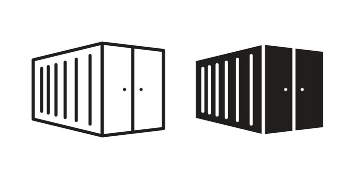Shipping Container icon vector pack. Thin linear and black flat style.