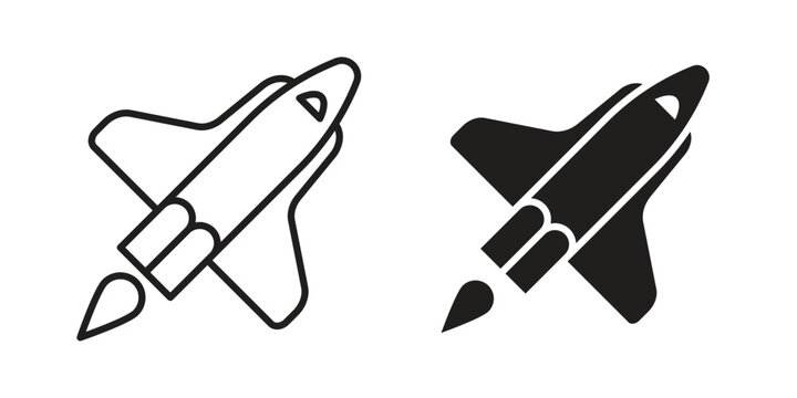 Space shuttle icon vector pack. Thin linear and black flat style.