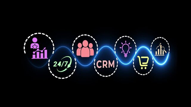 CRM digital transformation concept . Customer engagement, and data-driven solutions. Motion graphics of digital transformation idea on the transparent background. 4k video animation.
