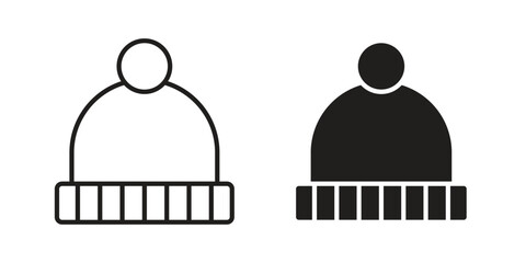 Winter hat icon vector pack. Thin linear and black flat style. © Ch