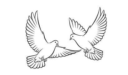 Fototapeta premium Minimal Dark Blue Outline Flying Doves Peace Bird Vector Line Illustration