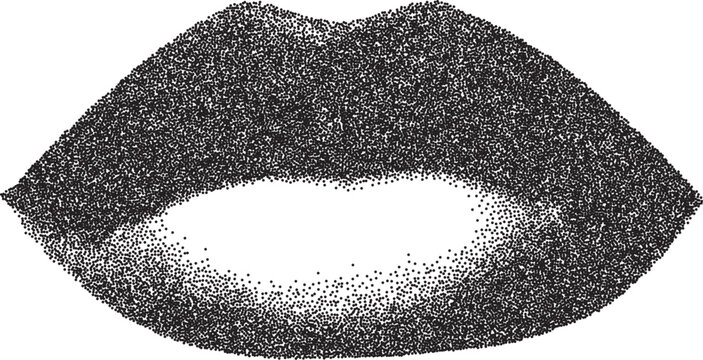 Mouth vintage y2k stipple art, lips halftone stipple brutalist retro vector png with transparent background, grin 2000s aesthetic photocopy effect tattoo