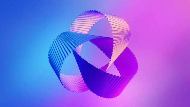 Intertwined knot of pleated ribbons in purple and black. Abstrac