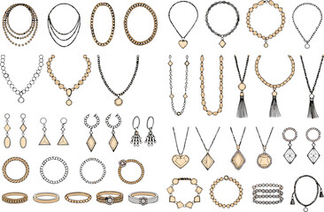 A collection of various jewelry items including necklaces, earrings, and bracelets