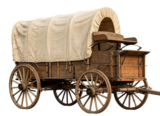 [Transparent Background PNG]Vintage Wooden Covered Wagon with Canvas Tarp