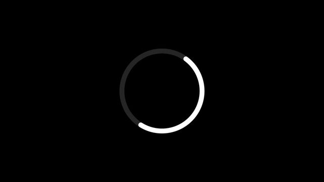Monochrome loading circle on black background, simple progress indicator, Buffering Icon, Progress Bar, Loading Spinner, Waiting Icon, Graphic Element, Video Loop