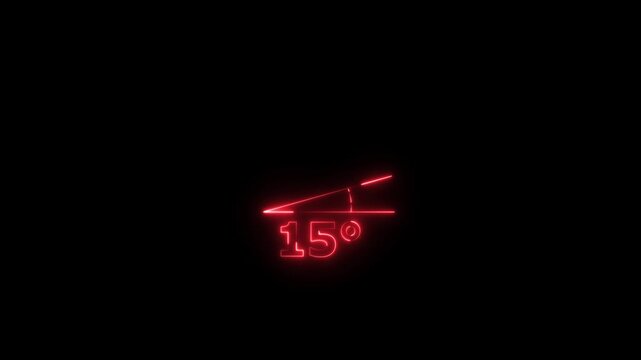 Abstract glowing neon Angle 15 degrees Geometry and mathematics symbol. Measure rotation animation with dark background.