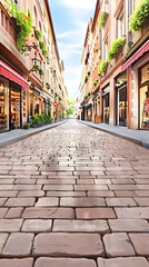 Fototapeta premium Cobblestone street paving through old european city buildings