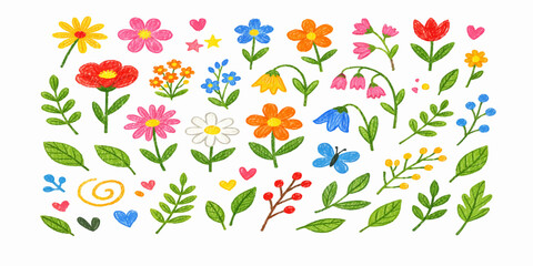 Colorful spring flowers in a heart shape vector illustration with butterflies and daisies for a summer garden floral pattern design decoration card or nature blossom wallpaper element