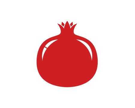 Striking minimalist vector illustration of a vibrant red whole pomegranate fruit silhouette design icon.