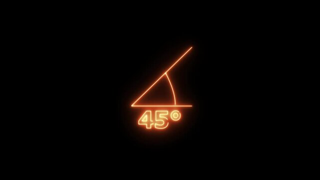 Abstract glowing neon Angle 45 degrees Geometry and mathematics symbol. Measure rotation animation with dark background.