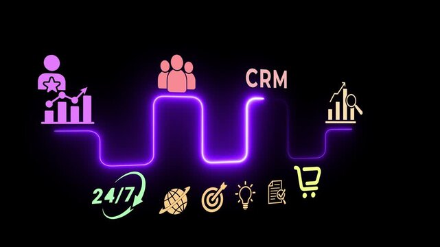 CRM digital transformation concept . Customer engagement, and data-driven solutions. Motion graphics of digital transformation idea on the transparent background. 4k video animation.