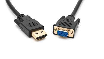 HDMI and VGA cables set against a white backdrop. Choose between contemporary HDMI and traditional VGA