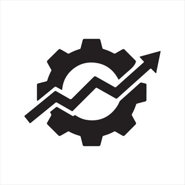 Gear with Upward Arrow Icon Representing Business Growth and Improvement On White Background