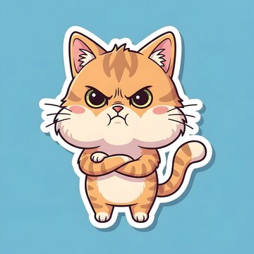 Grumpy Cat Illustration with Crossed Arms and Angry Expression