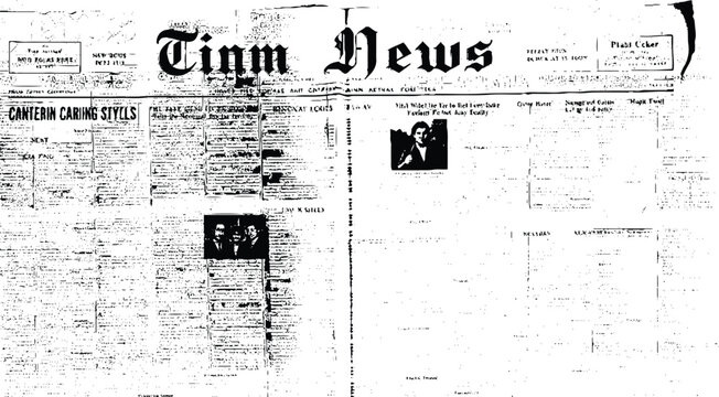 New style white and black newspaper paper grunge vintage old aged texture with fragments of newspaper text Transparent background.	