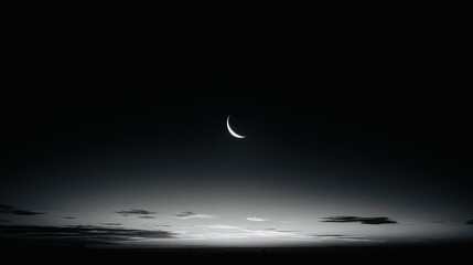 Crescent moon over calm horizon in minimal night sky © AI CREATOR SHO